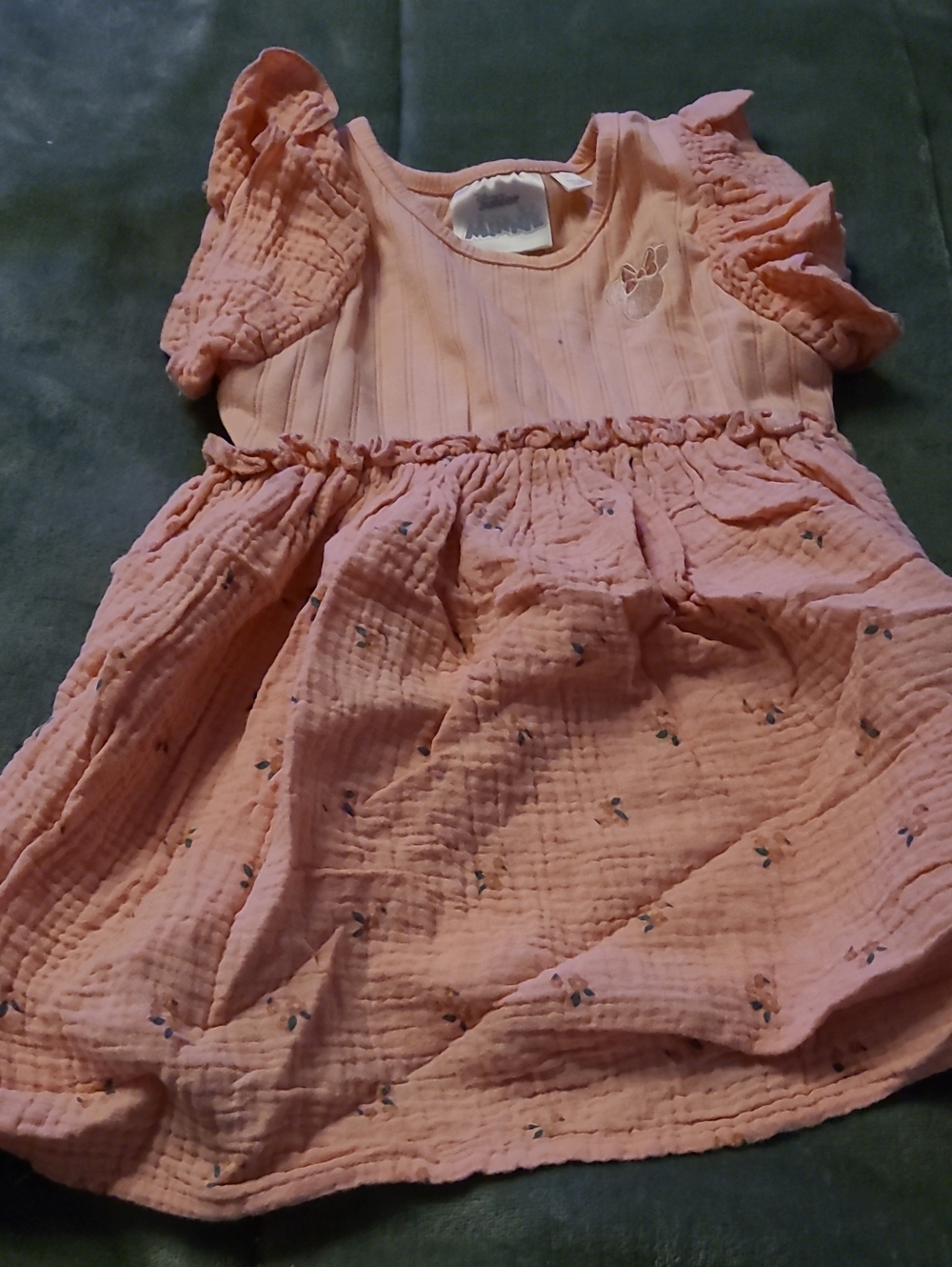 Girls' Peach Puff Short-Sleeve Ruffled Dress